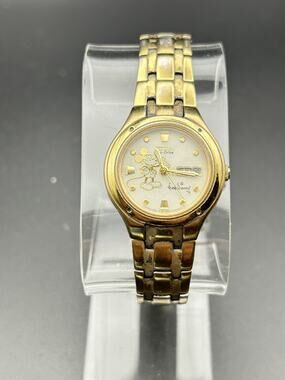 Citizen Eco-Drive Disney Mickey Mouse Watch Women Gold Tone Retro Cute Whimsical
